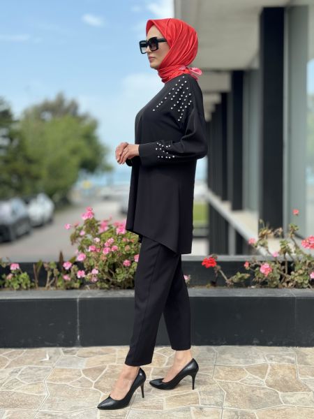 Tığ Triko Taş İşlemeli Tunik Pantolon Takım TKM1808