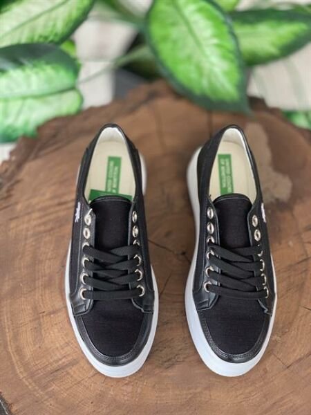 Benetton Deri Detaylı Keten Siyah Sneaker Kadın Ayakkabı 30910