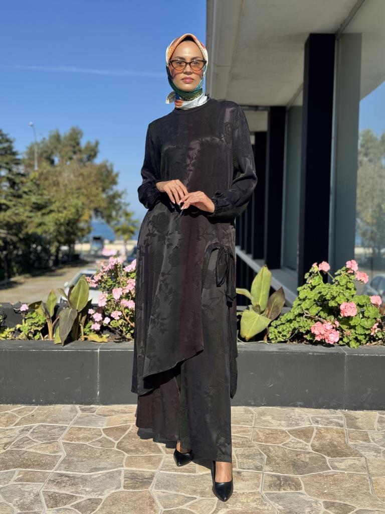 Misswhence Jakarlı İpek Tunik Pantolon Takım 36019