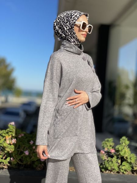 Qupra Dama Detaylı Triko Tunik / Pantolon Takım QAV52084