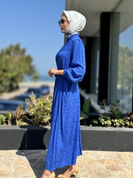 Almarwah Yarım Düğmeli Pili Detaylı Viscon Elbise 303752