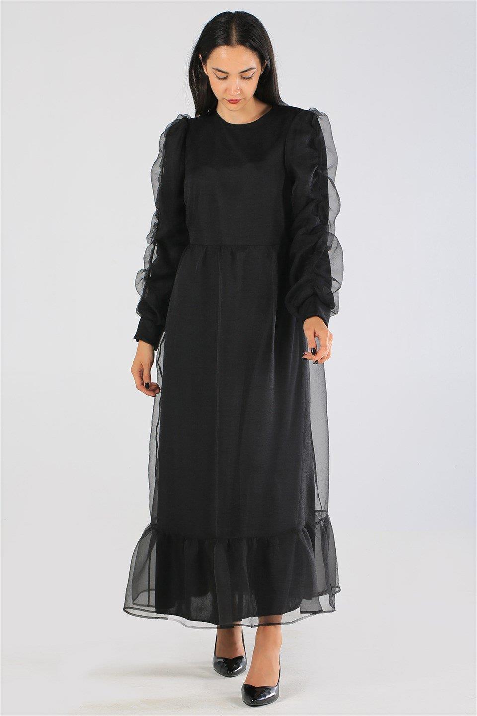 Organze Siyah Abiye Elbise (EX70570)