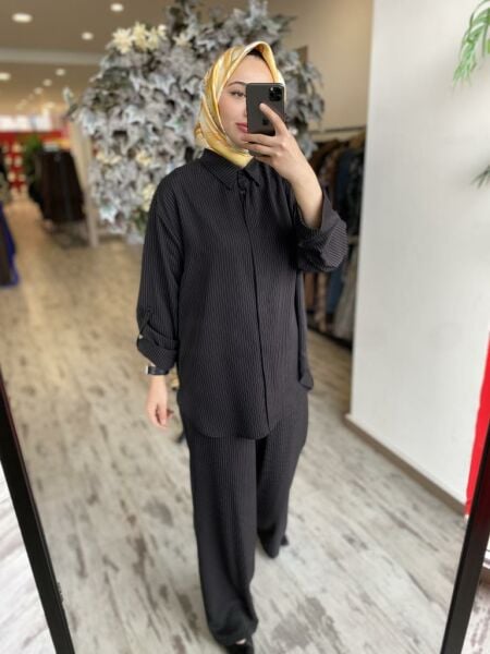 Almarwah Çizgili Gömlek Pantolon Takım 202728