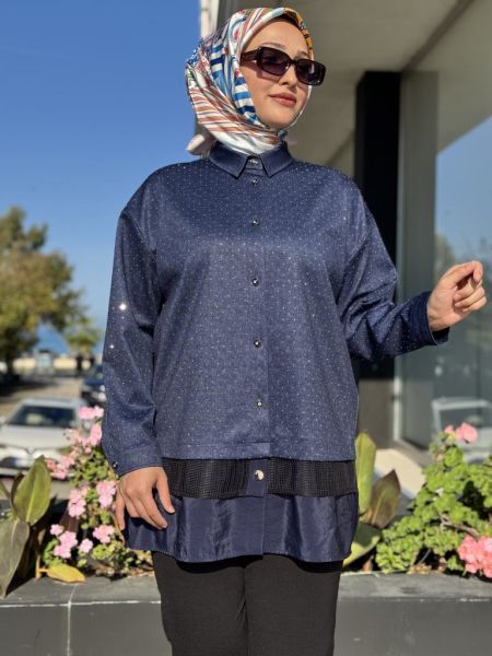 Ghisa Taş Detaylı Düğmeli Gömlek Ceket 3035 LACİVERT - 1