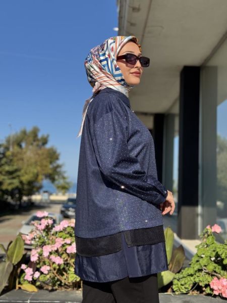 Ghisa Taş Detaylı Düğmeli Gömlek Ceket 3035 LACİVERT - 1