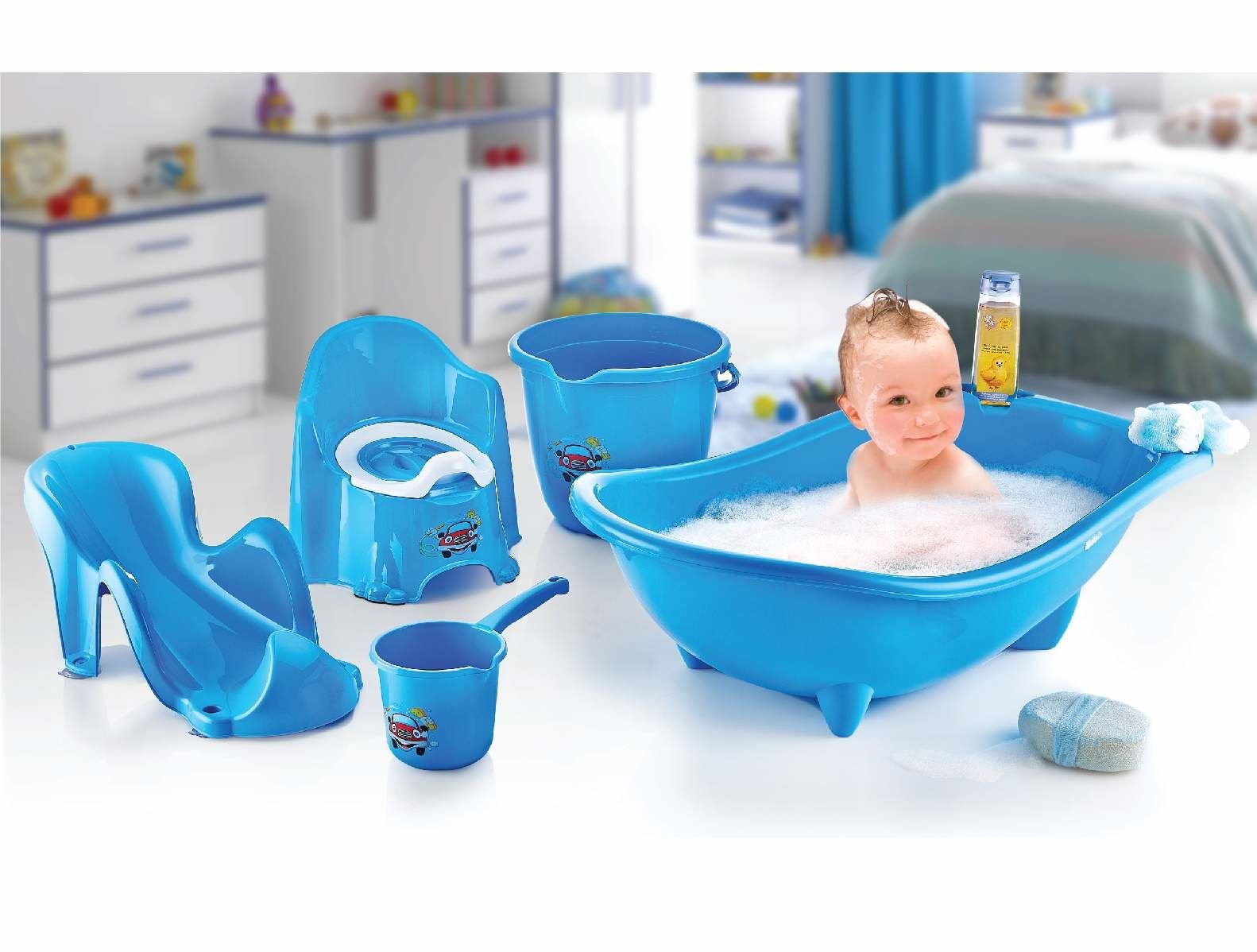 5 Parça Oturaklı Bebek Bakım Yıkama Seti Mavi
