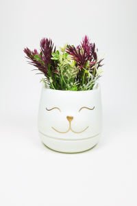Kedicik Saksıda Yapay Çiçek Özel Tasarım Dekor 17 x 10 cm Renk 2