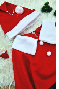 Kız Çocuk Noel Anne Yılbaşı Kostümü Etekli Şapkalı Elbise Yılbaşı Noel Baba Kostümü