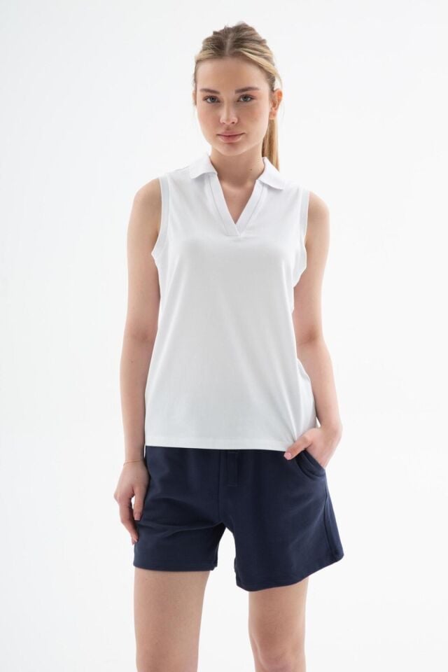 FASHION FRIENDS KADIN POLO V YAKA KOLSUZ T-SHİRT 25Y0516K1