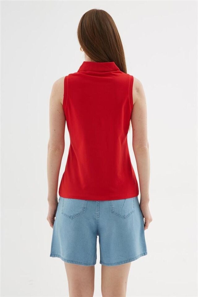 FASHION FRIENDS KADIN POLO V YAKA KOLSUZ T-SHİRT 25Y0516K1