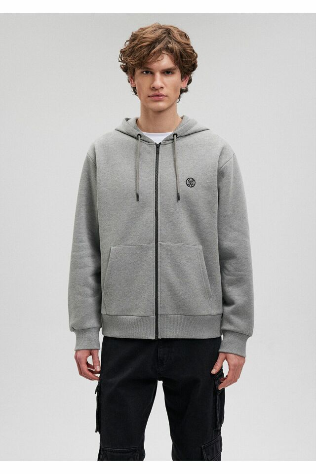 MAVİ ERKEK FERMUARLI SWEATSHIRT Gri Melanj 066979-34686