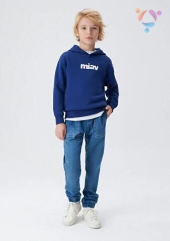 MAVİ ÇOCUK MIAV BASKILI KAPÜŞONLU SWEATSHIRT Koyu S 6S10028-70722