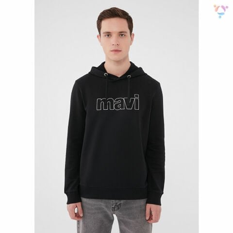 MAVİ ERKEK LOGO KAPÜŞONLU SWEATSHIRT  Siyah