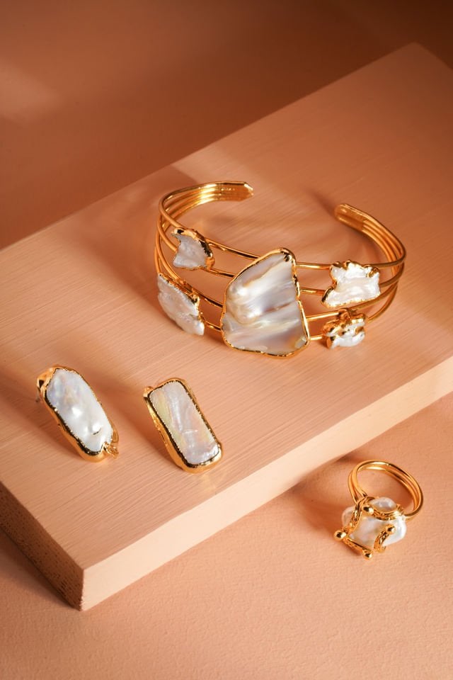 İnci Kelepçe Yüzük Küpe Seti