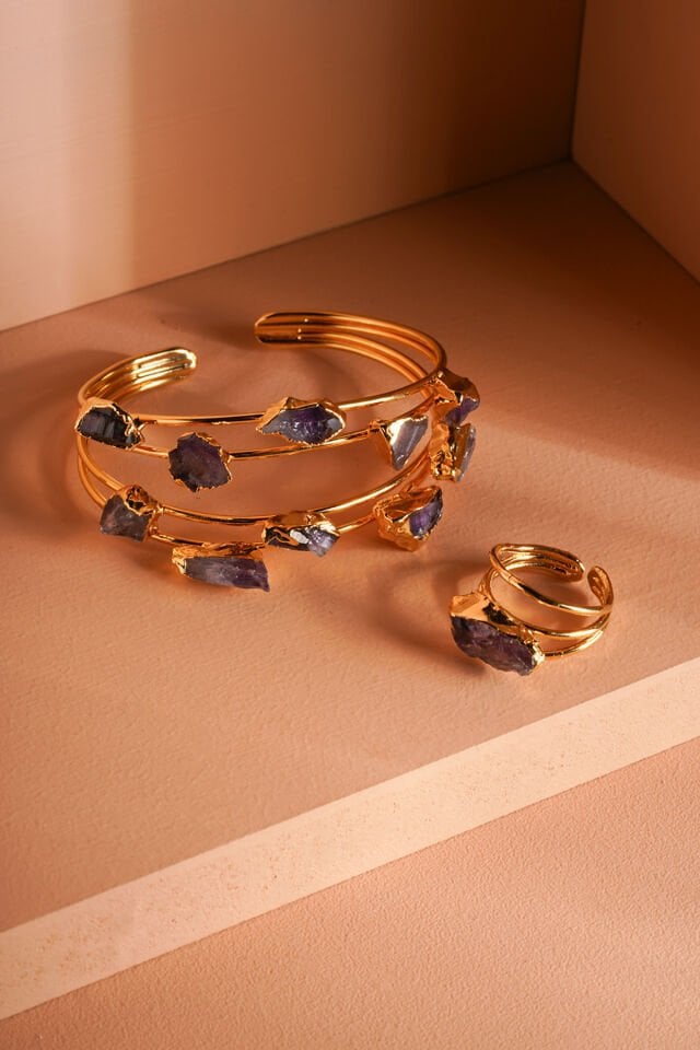 Ametist Kelepçe Yüzük Seti