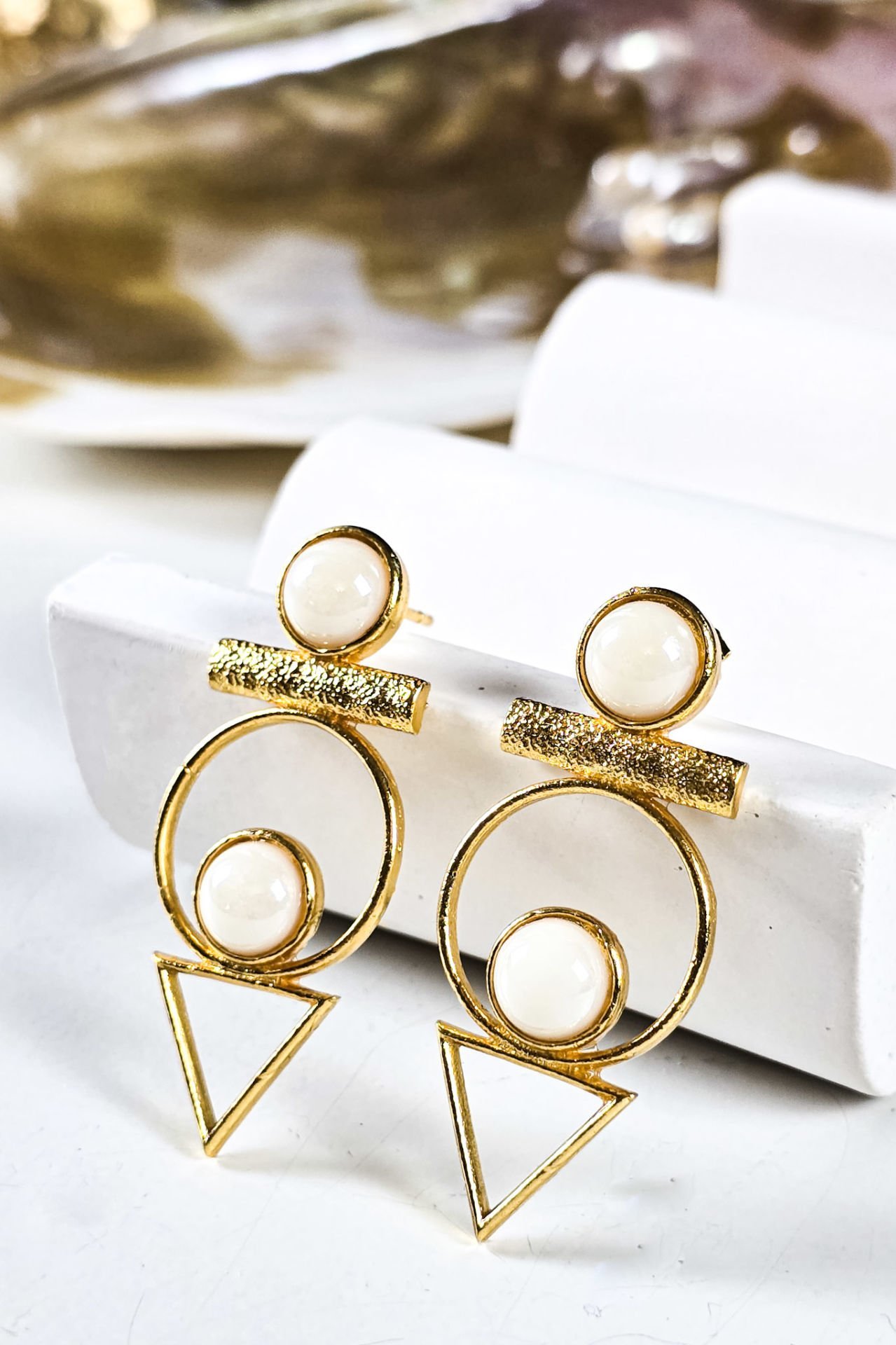 Yörünge Selenit Taşlı Küpe