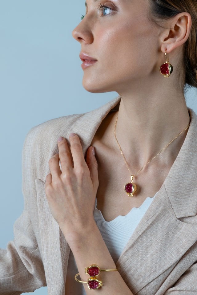 İncili Nar Küpe Kırmızı