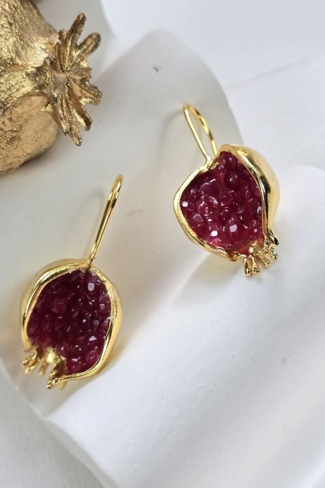 İncili Nar Küpe Kırmızı