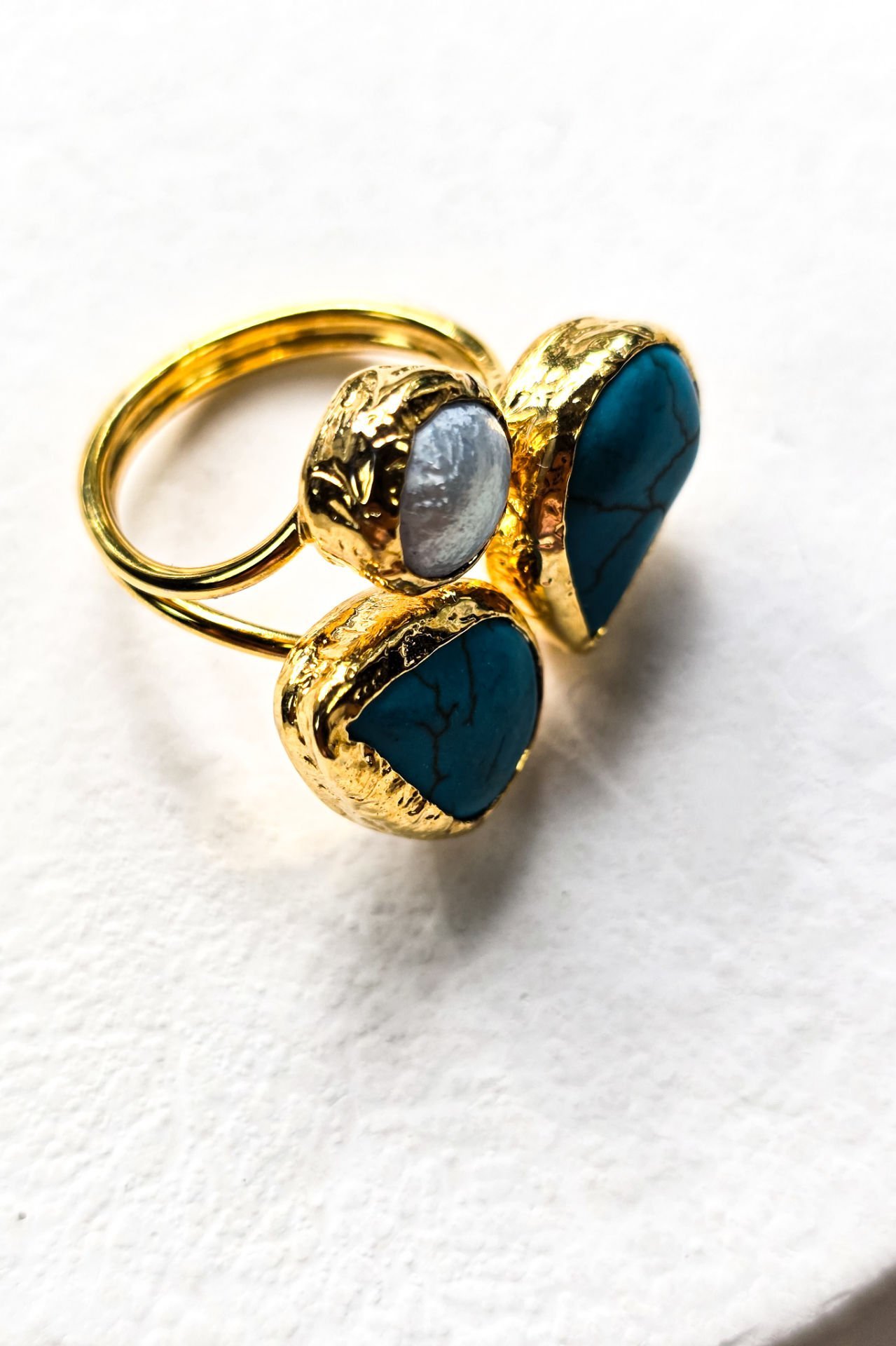 Turkuaz Taşlı İnci Yüzük