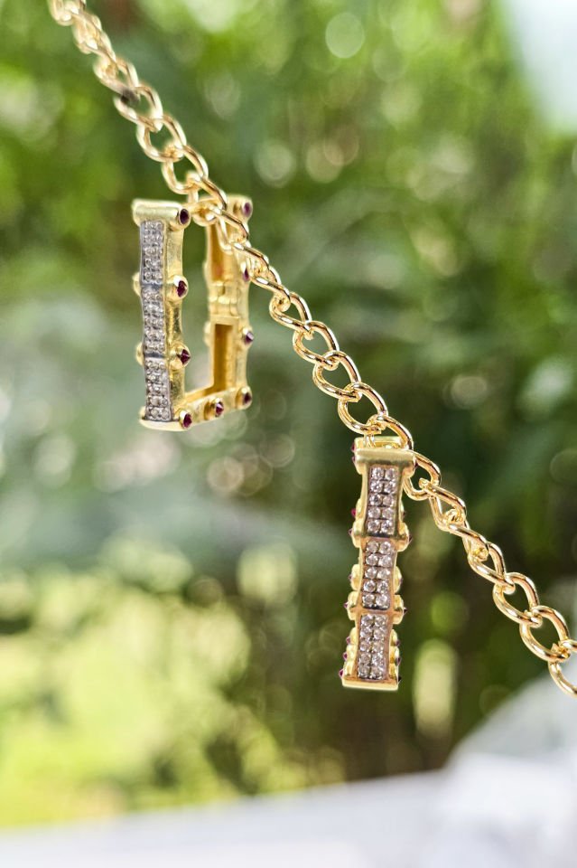 925 Ayar Gümüş 14 Ayar Altın Kaplama Ruby Küpe