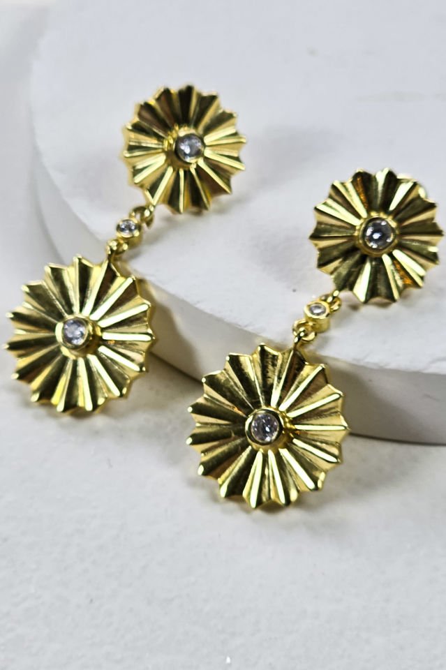 925 Ayar Gümüş 14 Ayar Altın Kaplama Flowers Küpe