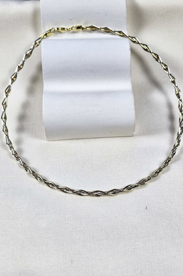 925 Ayar İtalyan Gümüş 14 Ayar Altın ve Rodyum Kaplama Çift Renk Kolye