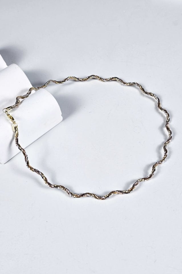 925 Ayar Gümüş Üç Renkli Örme Kolye