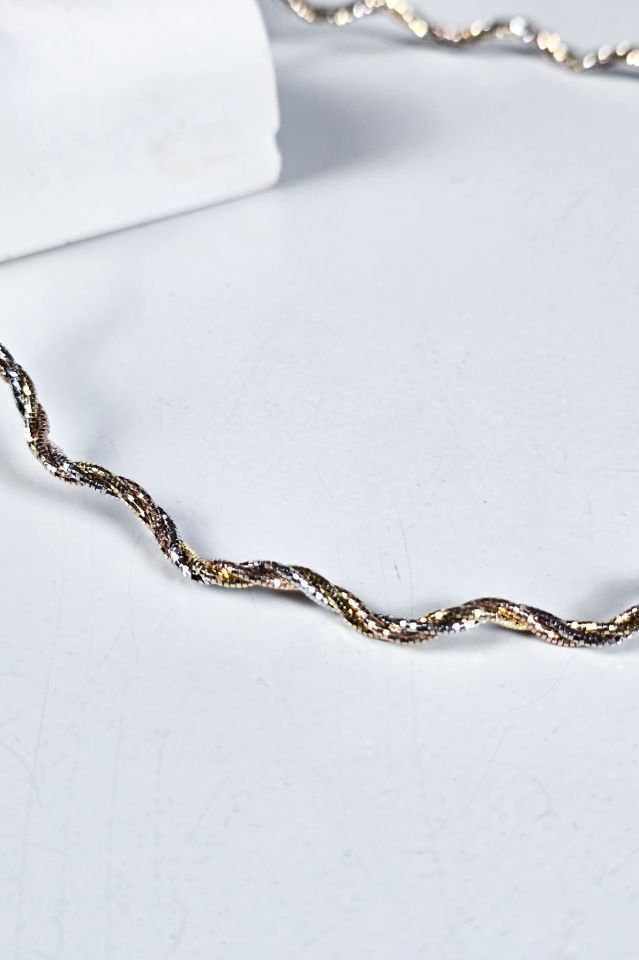 925 Ayar Gümüş Üç Renkli Örme Kolye