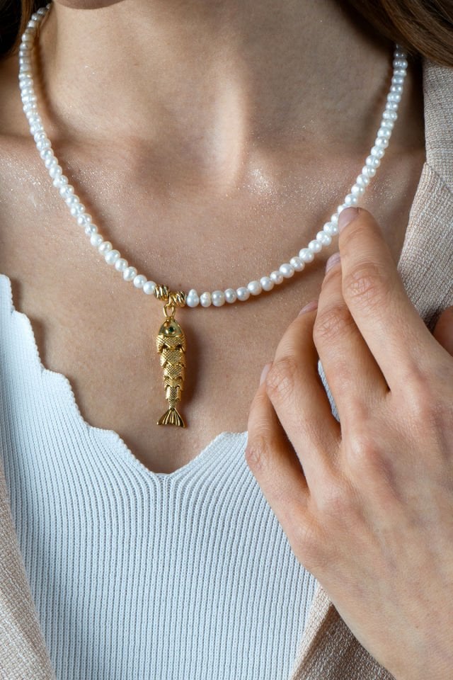 Pearl And Fish Kolye