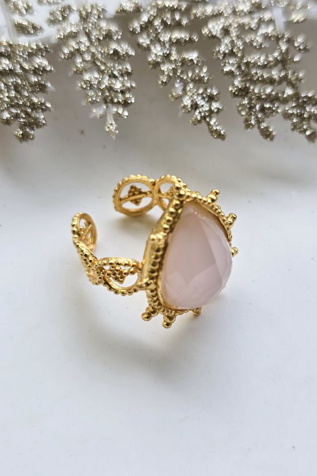 Rose Quartz Küpe Yüzük Set