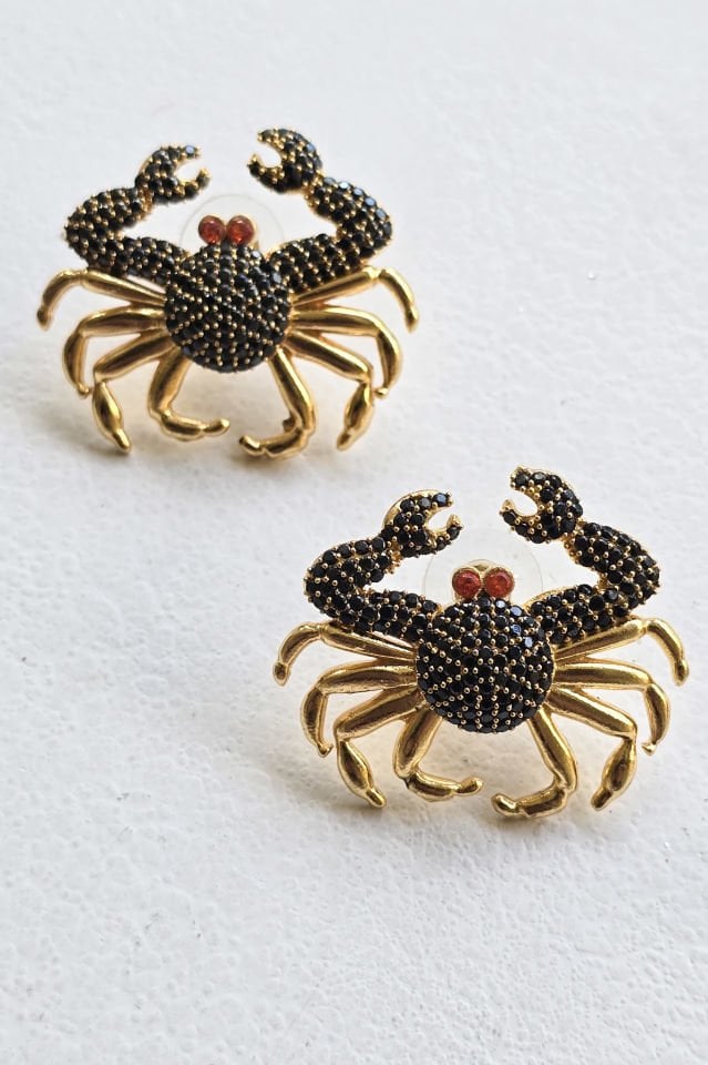 Zirkon Taşlı Siyah Yengeç Küpe