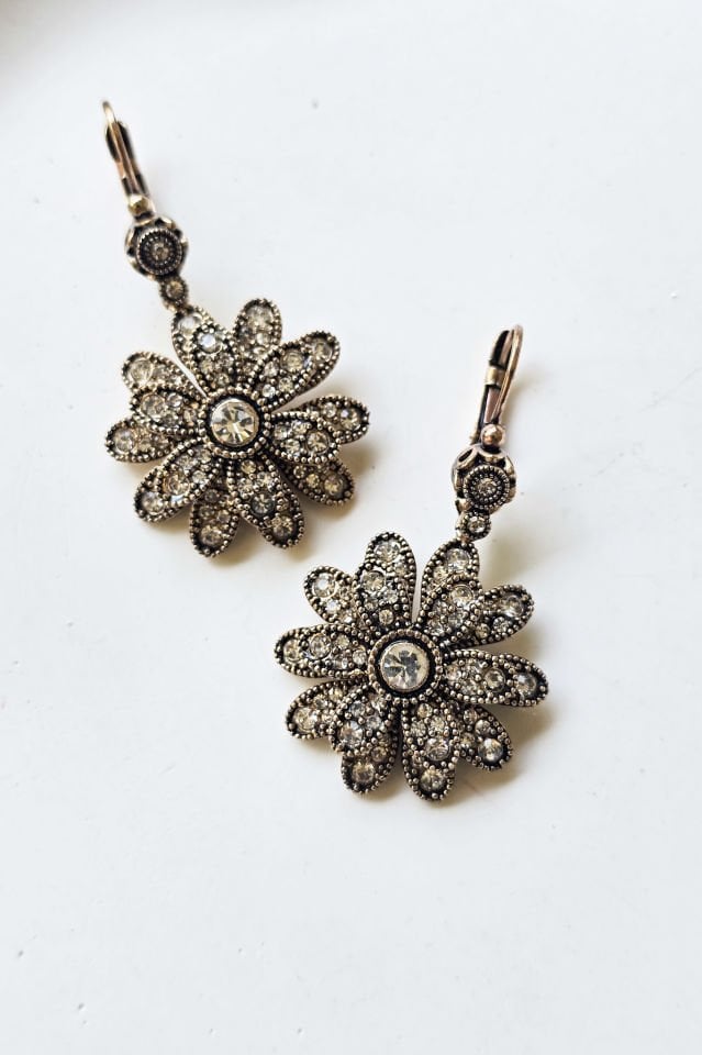 Bronz Elmas Beyaz Taşlı Küpe