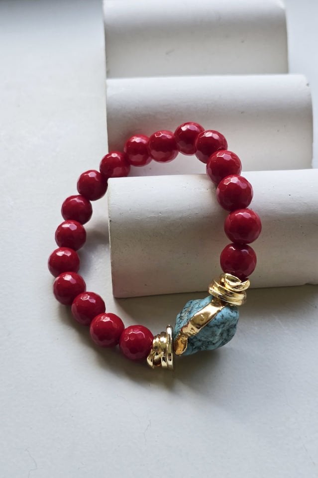 Turkuaz & Mercan Taşlı Bileklik