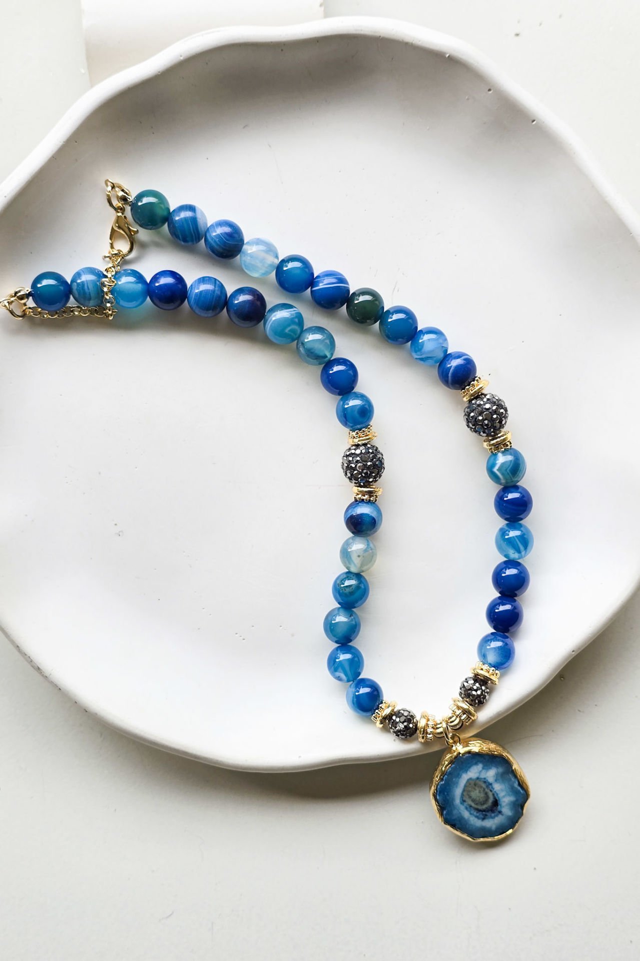 Mavi Akik Hematit Kolye