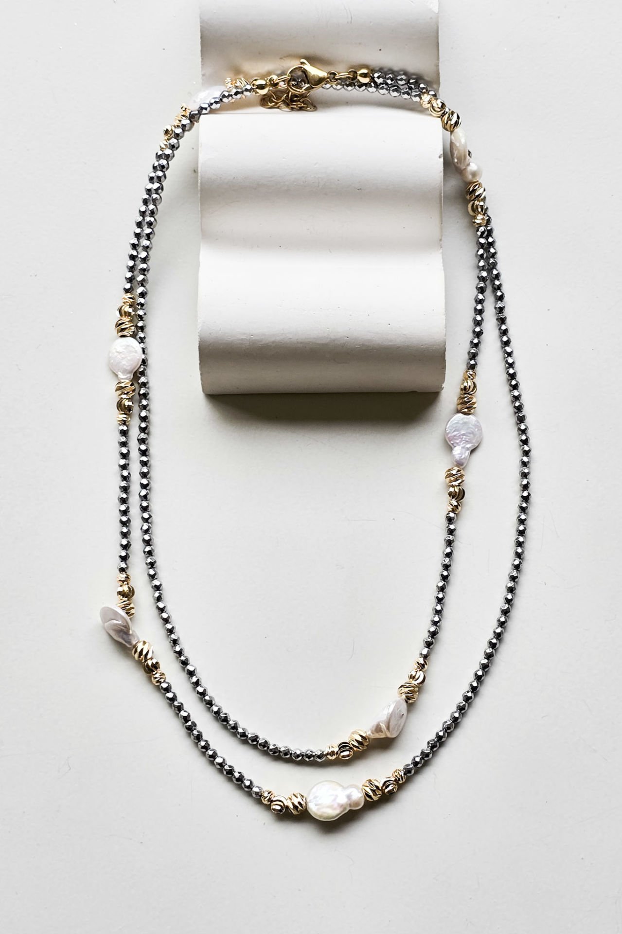 Hematit İnci Uzun Kolye