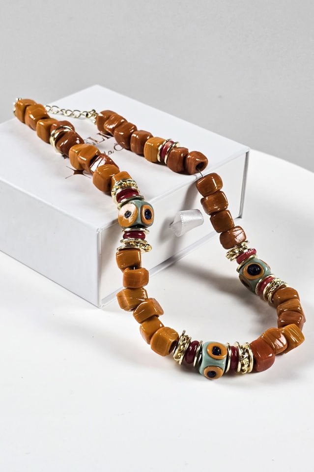 Turuncu Bodrum Boncuklu Kolye