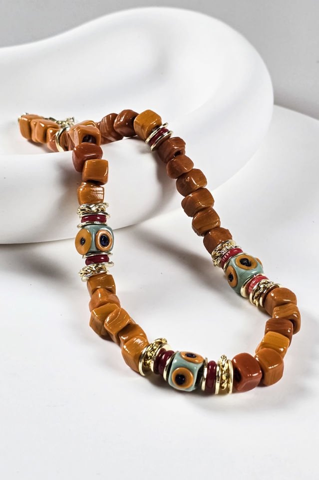 Turuncu Bodrum Boncuklu Kolye