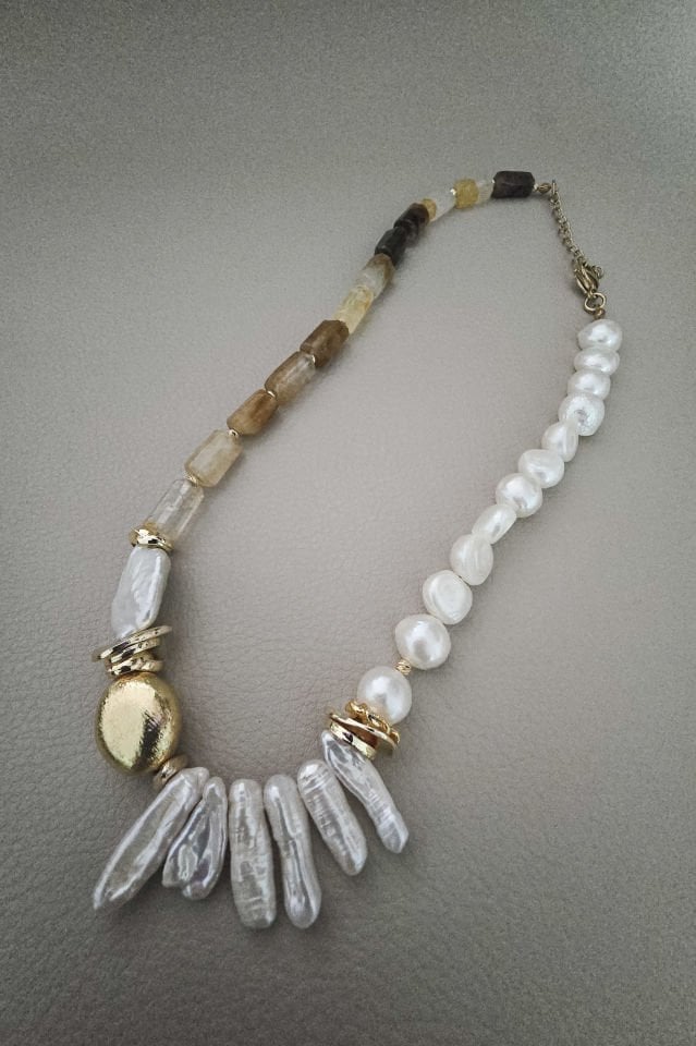 Sitrin ve İnci Kolye ( 3.Çakra/Solar Pleksus Çakra Taşı)