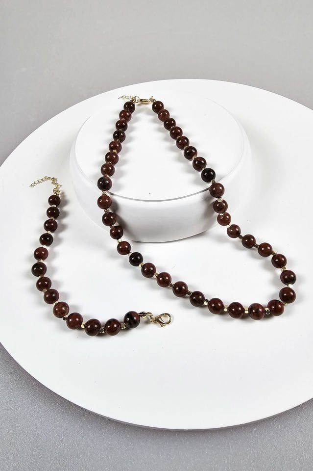 Kırmızı Jasper Kolye Bileklik Set