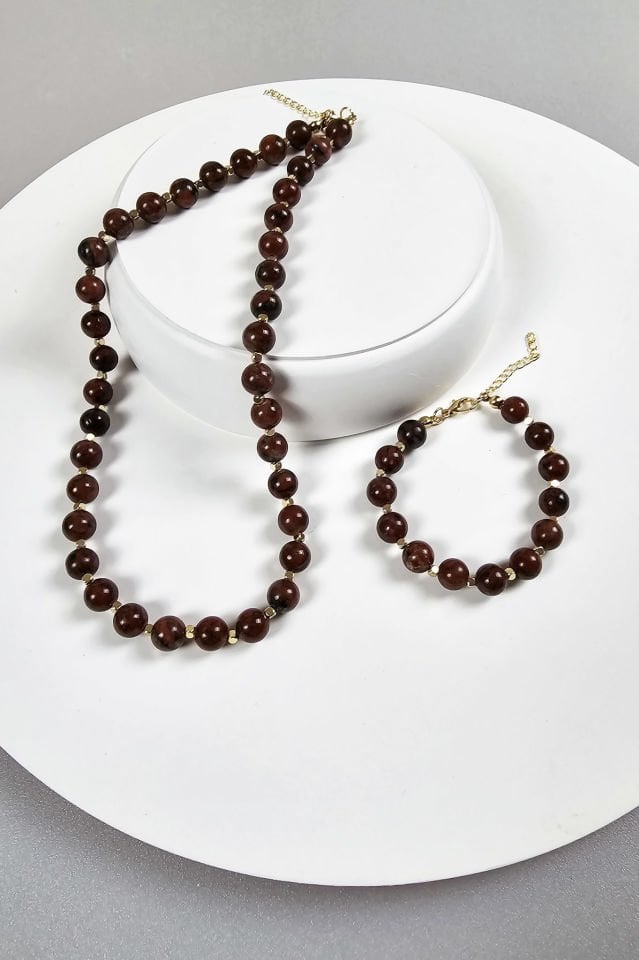 Kırmızı Jasper Kolye Bileklik Set