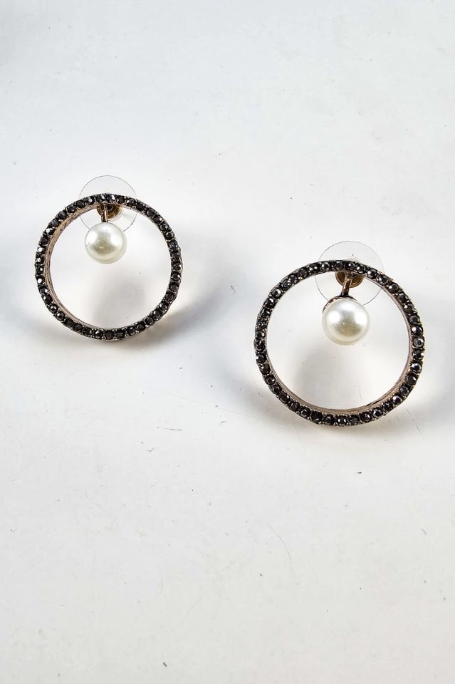 Lunaire İncili Bronz Küpe Yüzük Set