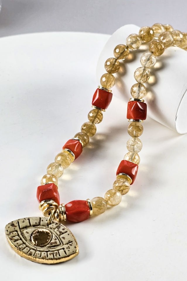 Solaris Rune Sitrin Mercan Kolye (3.Çakra/Solar Pleksus Çakra Taşı)