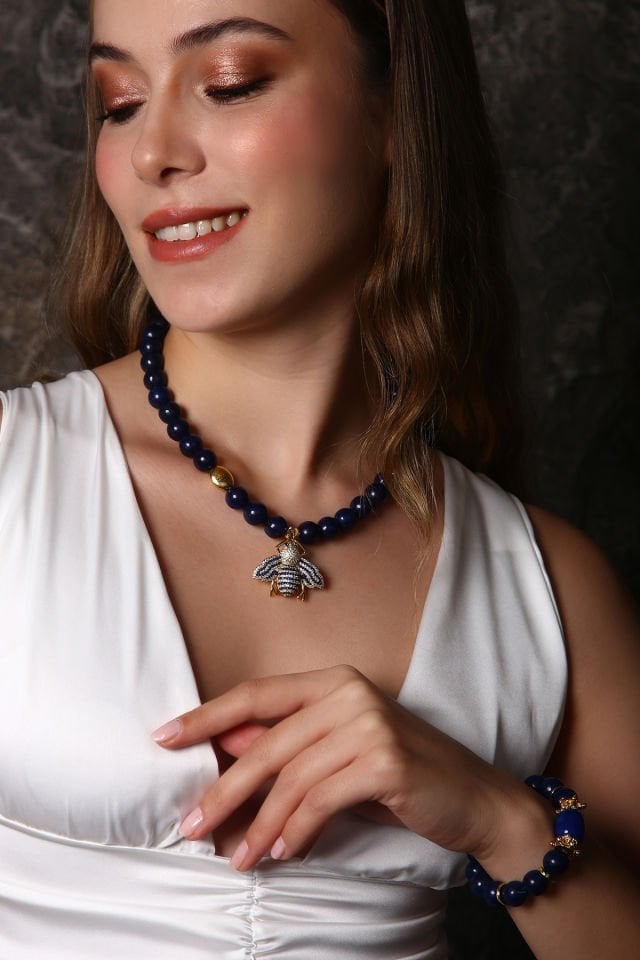 Lacivert Enerji Lapis Kolye Bileklik Set (6.ve7.Çakra / Üçüncü Göz ve Tepe Çakrası )