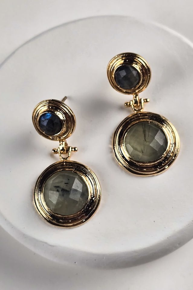 Luna Labradorit Küpe Yüzük Set