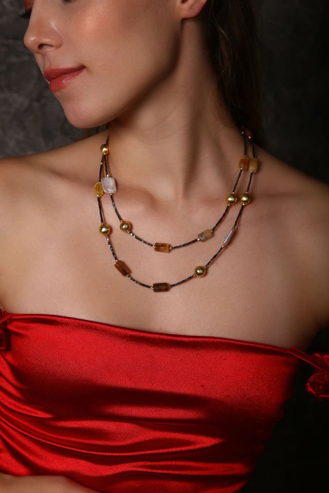 Barok İnci &  Sitrin Uzun Kolye (3.Çakra/Solar Pleksus Çakra Taşı(Kopya)(Kopya)