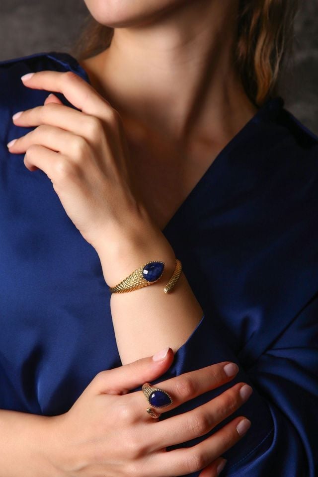 Azure Lapis Lazuli Bileklik Yüzük Set