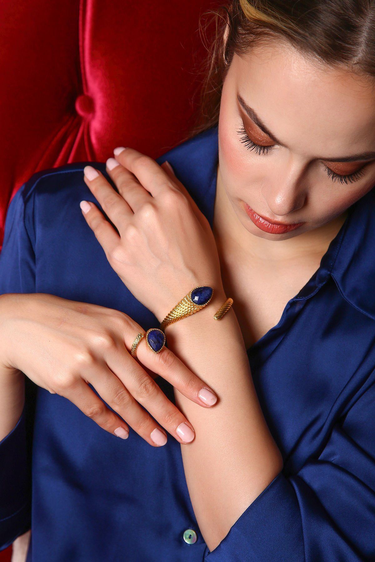 Azure Lapis Lazuli Bileklik Yüzük Set