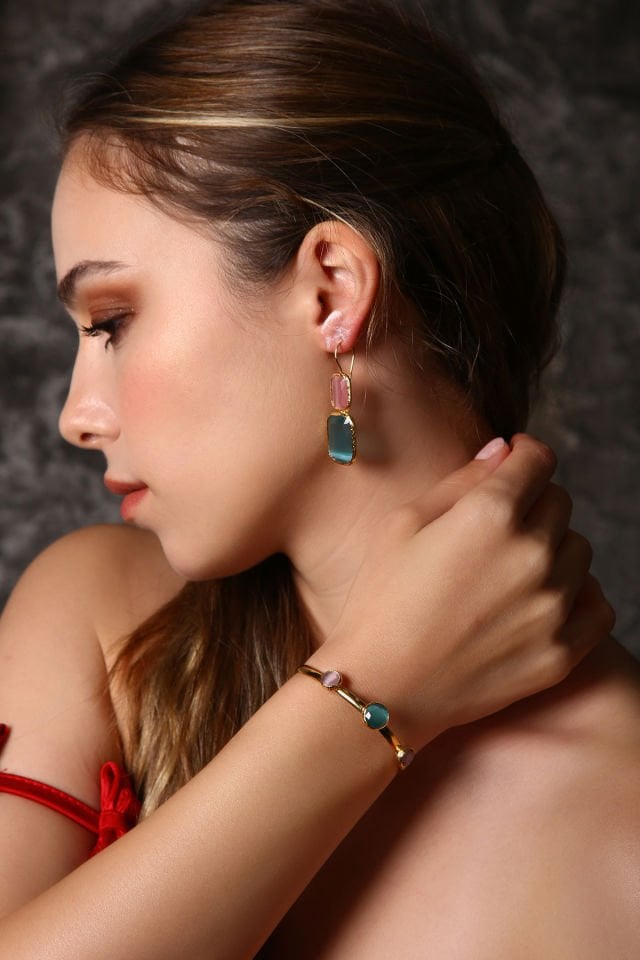 Flora Kedi Gözü Küpe Bileklik Set