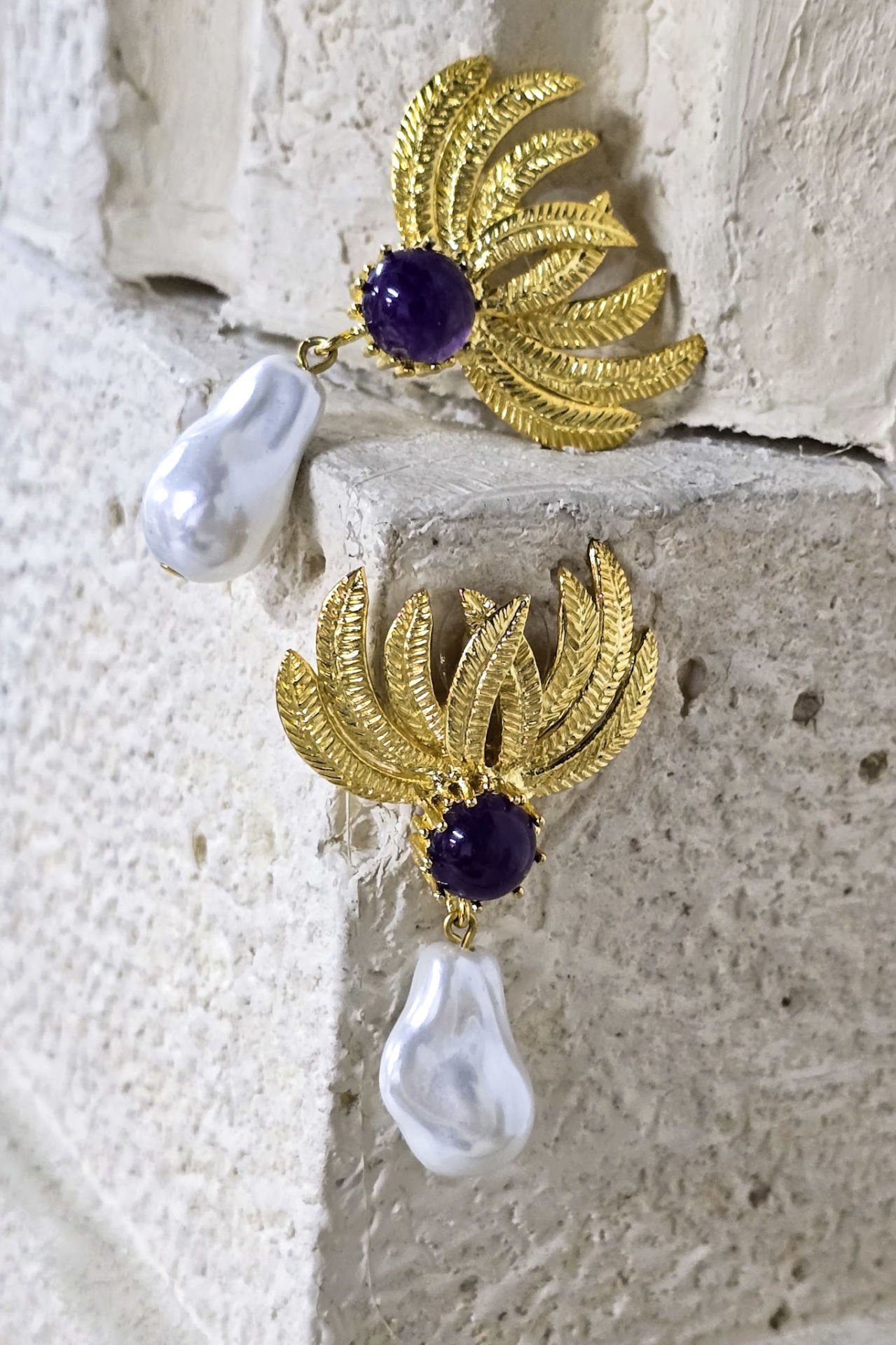 Luna Perla İncili Ametist Küpe