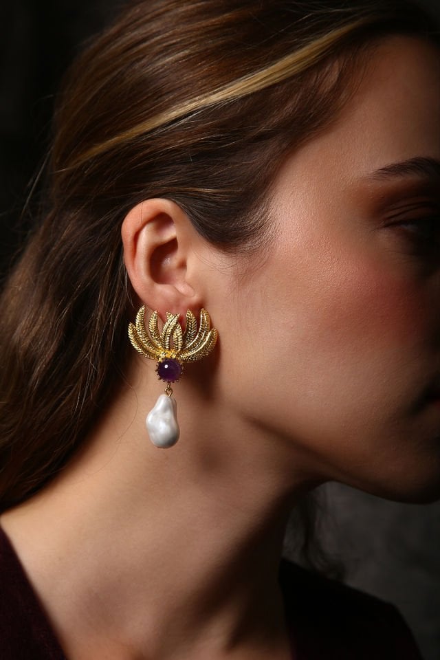 Luna Perla İncili Ametist Küpe